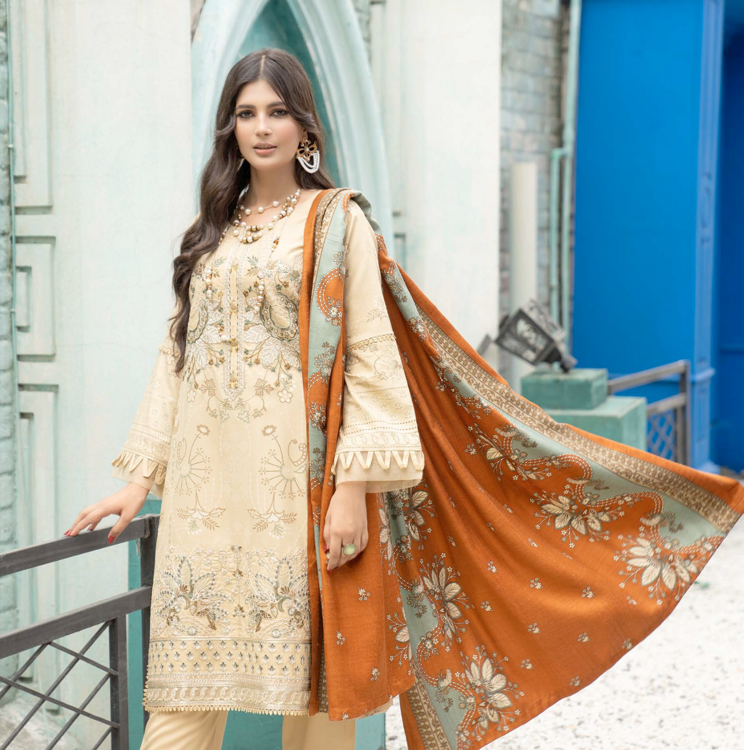 Beige Gold Munira Designer Dhanak Ladies Suit
