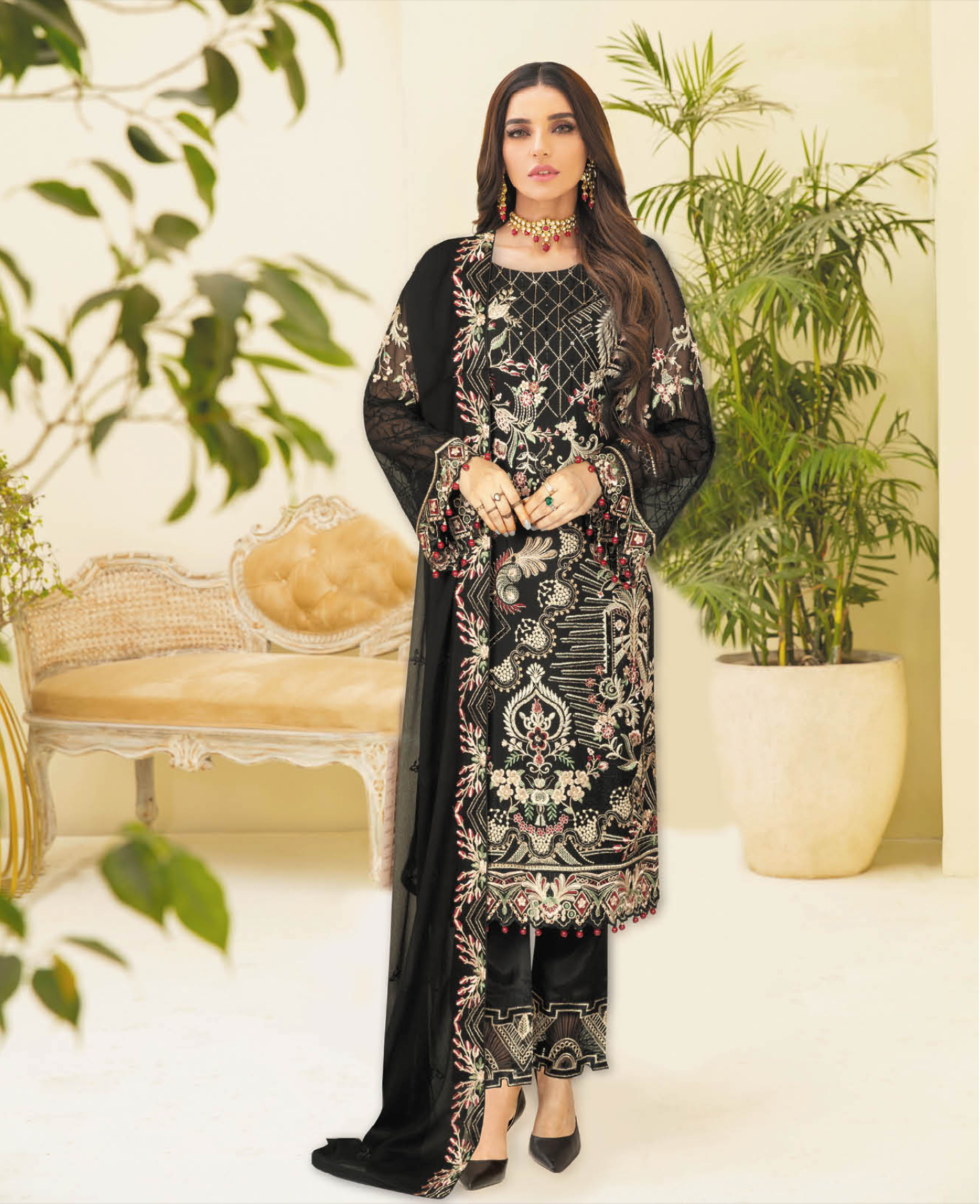 Black Nayab by Ramsha Chiffon Ladies Suit