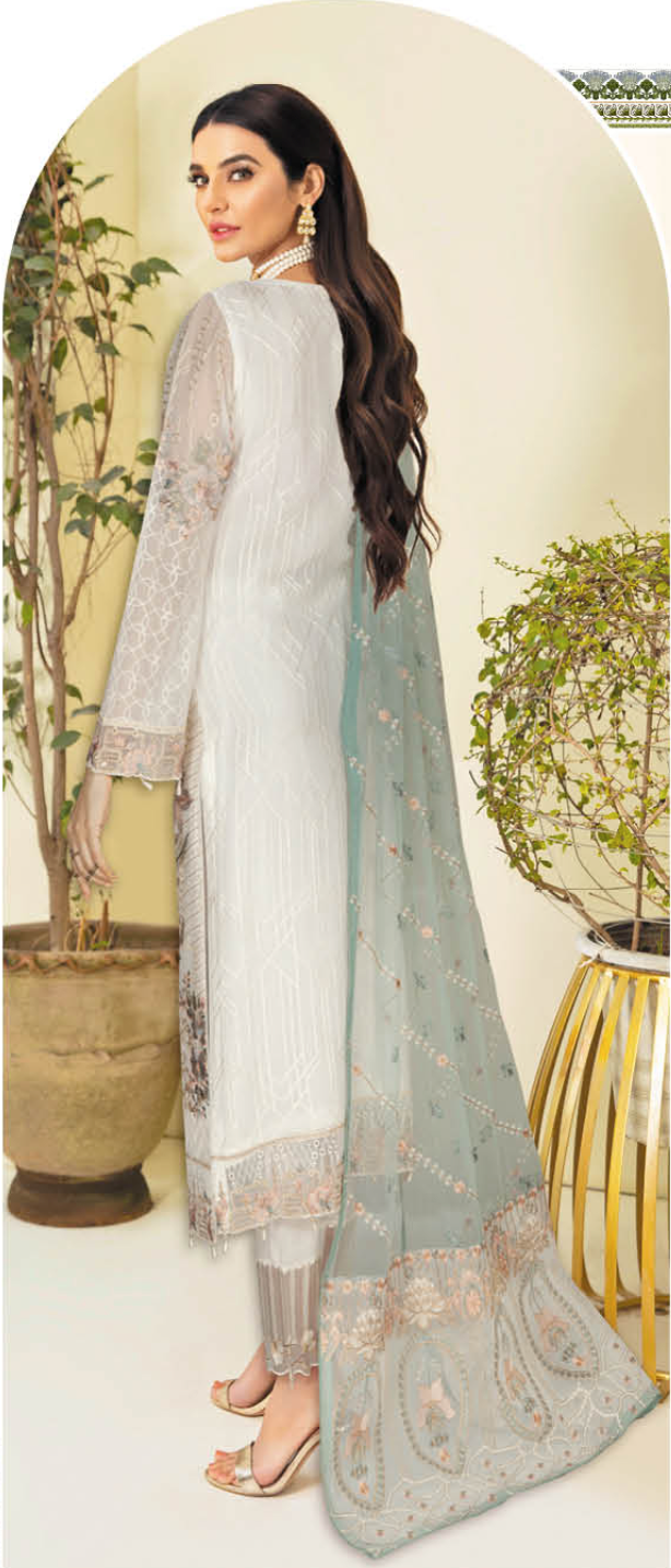 White Nayab by Ramsha Chiffon Ladies Suit