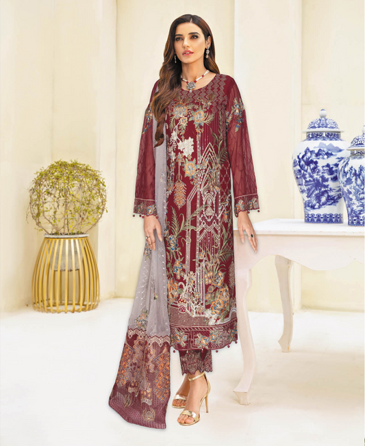 Maroon Nayab by Ramsha Chiffon Ladies Suit