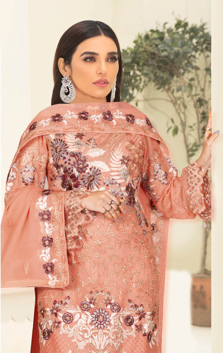 Peach Pink Nayab by Ramsha Chiffon Ladies Suit