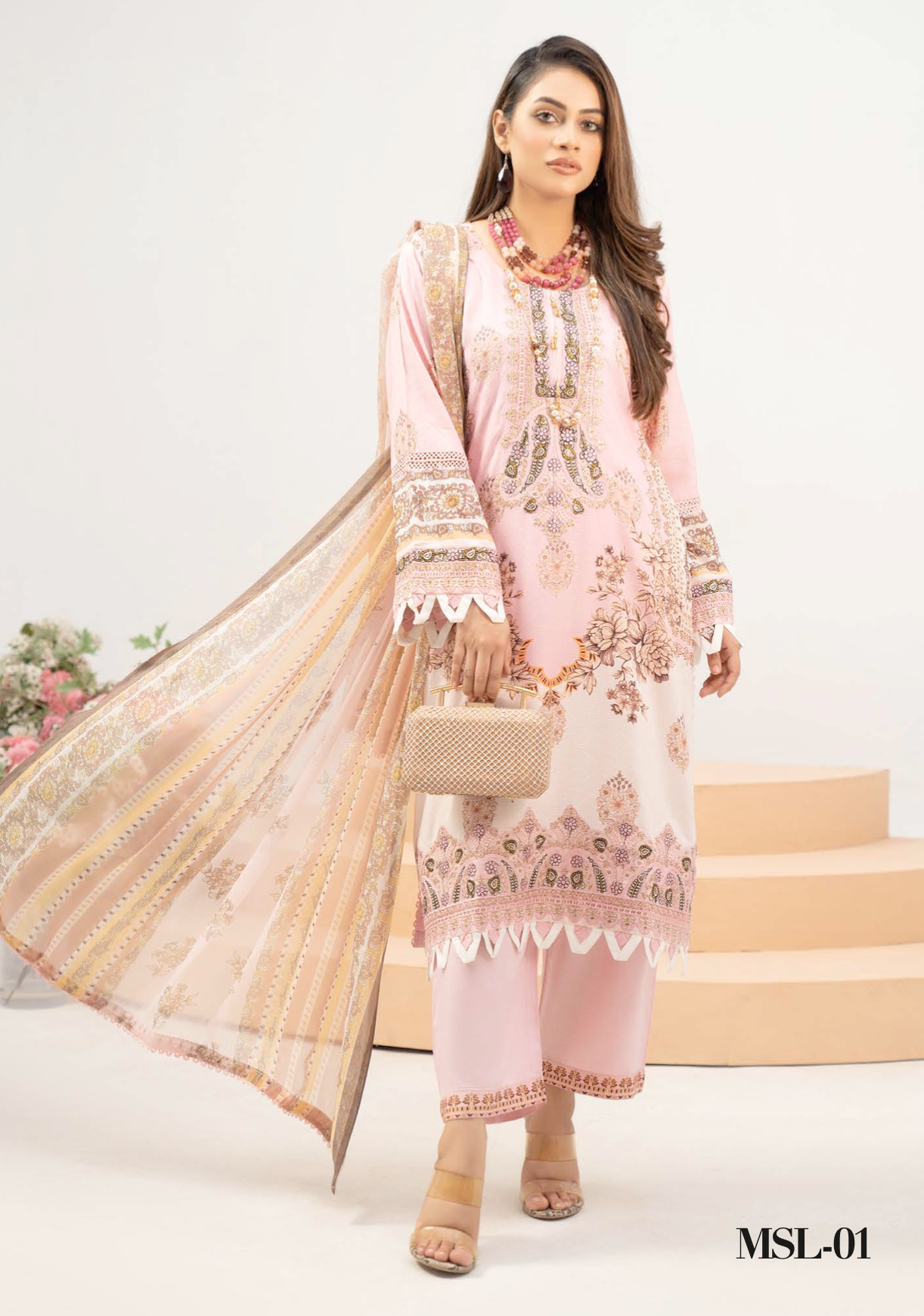 Pink Munira Designer Linen Ladies Suit