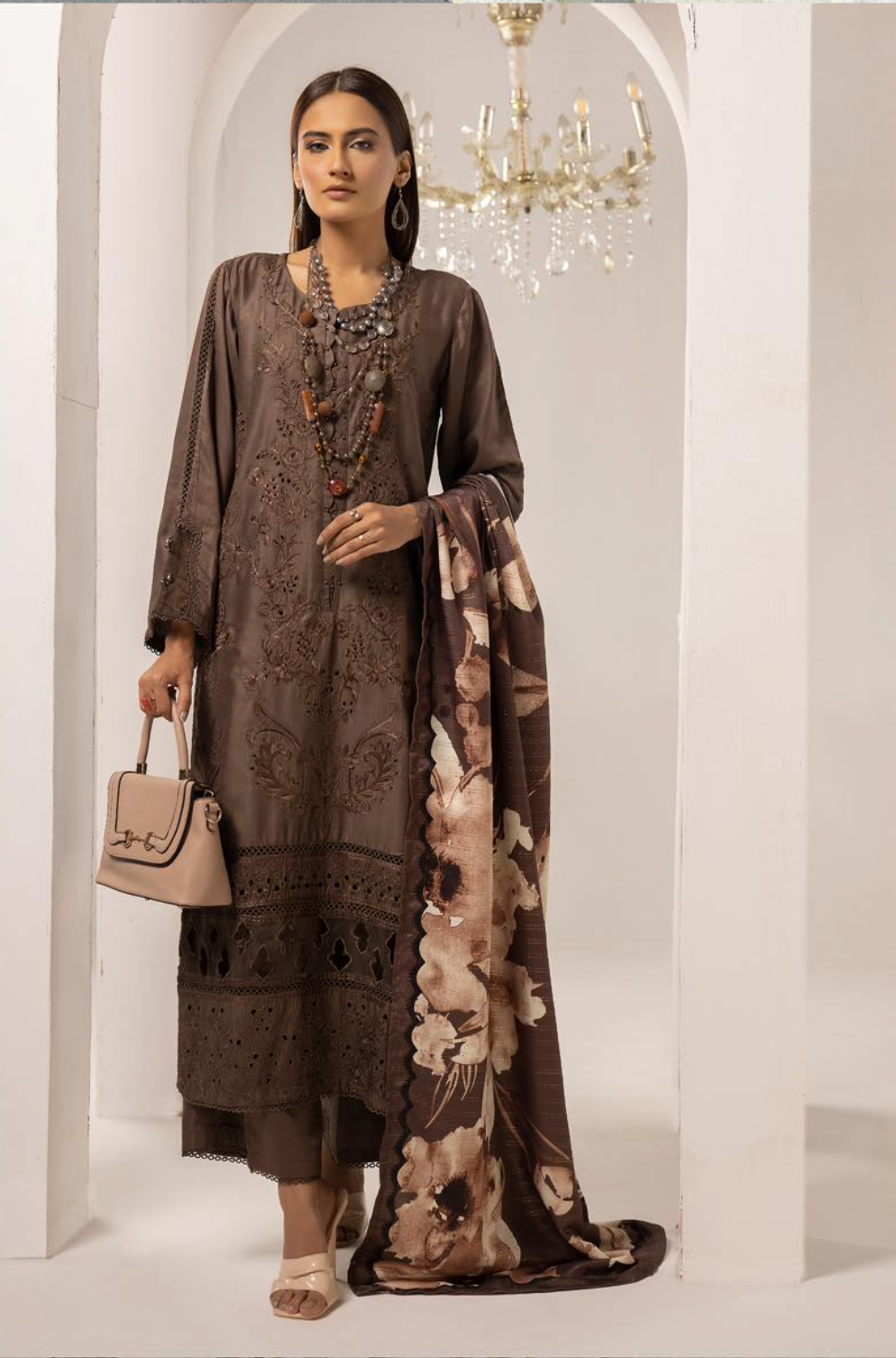 Dark Brown 'Crimson Noir' Linen Ladies Suit