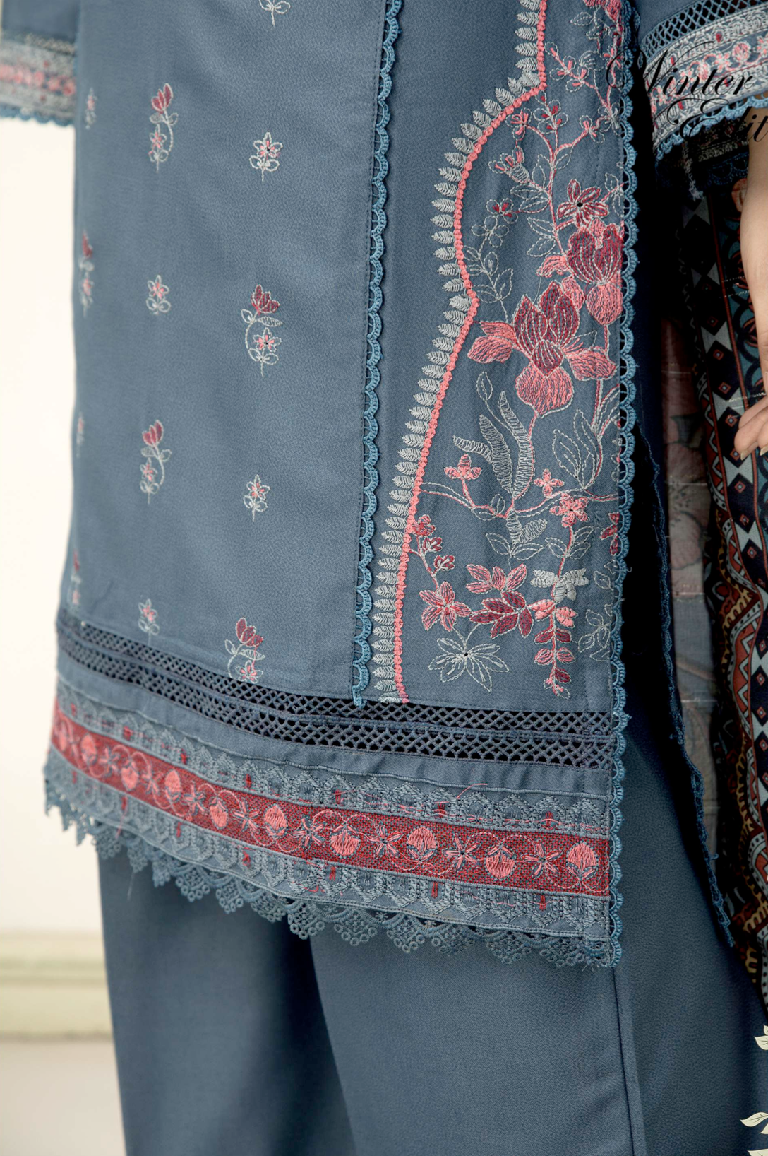 Slate Blue 'Maahi' Dhanak Ladies Suit