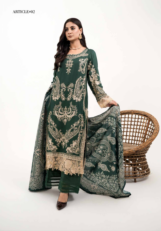 Dark Green Sana Safinaz Design Linen Ladies Suit