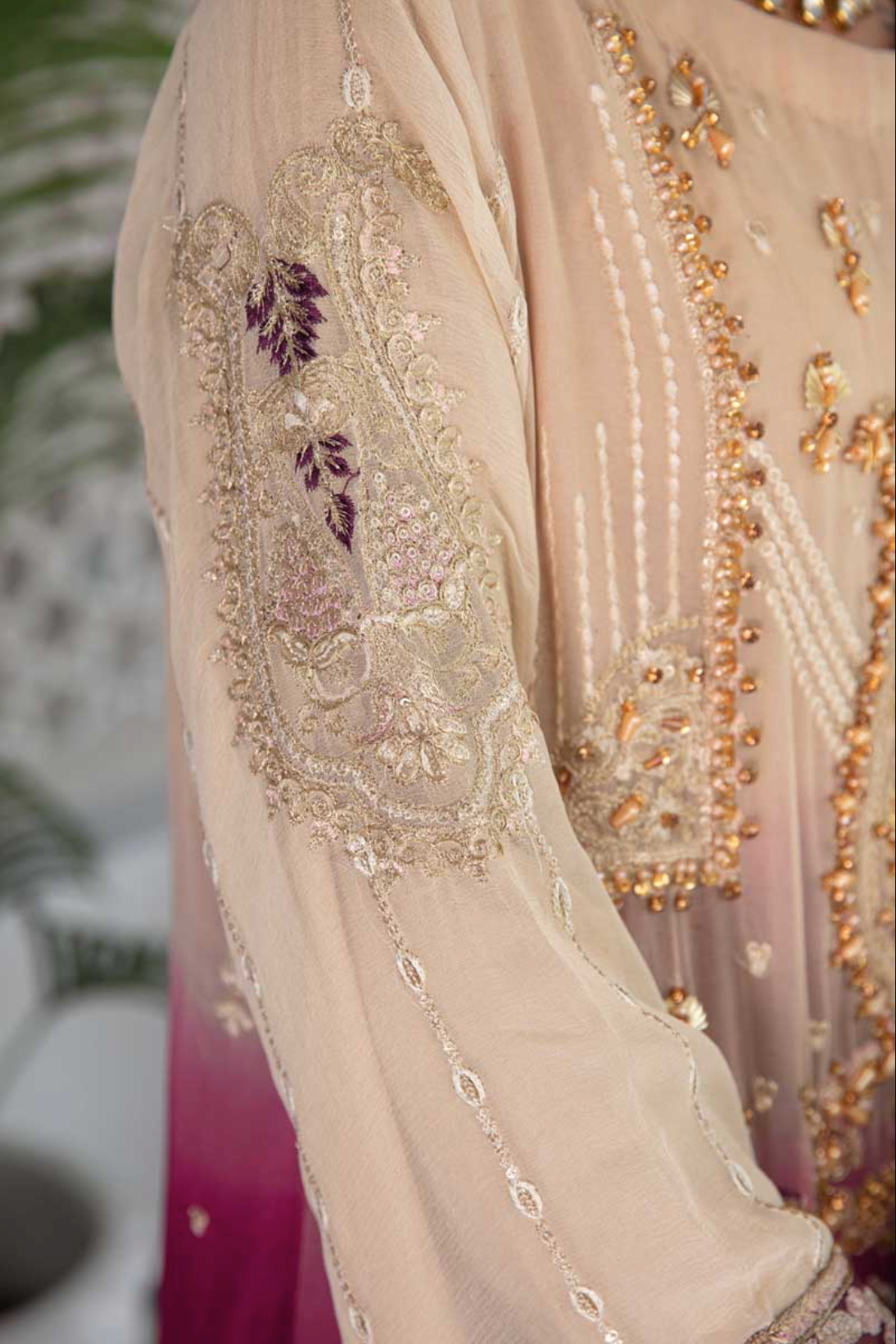 Gold and Purple Plum Emaan Adeel Luxury Chiffon Ladies Suit