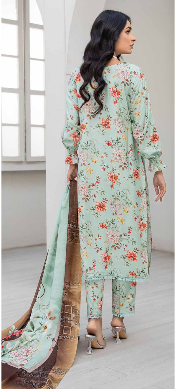 Light Teal 'Bareez by Hadiya's' Linen Ladies Suit
