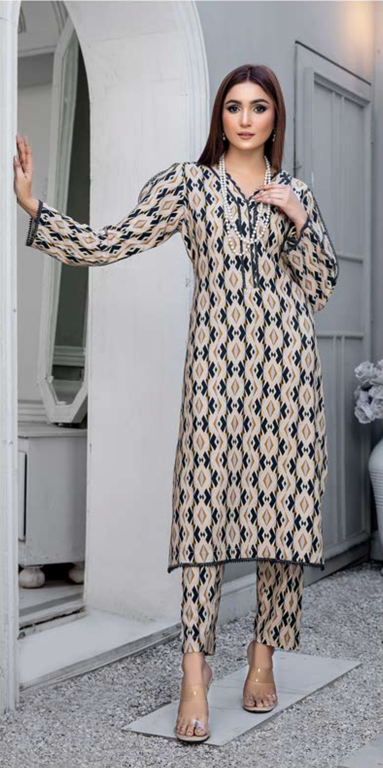 Beige 'Carma by Hadiya's' Linen Ladies Suit