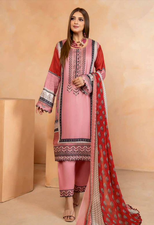 Pink Munira Designer Slub Linen Ladies Suit