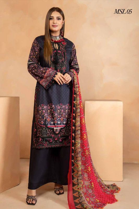 Black Munira Designer Slub Linen Ladies Suit