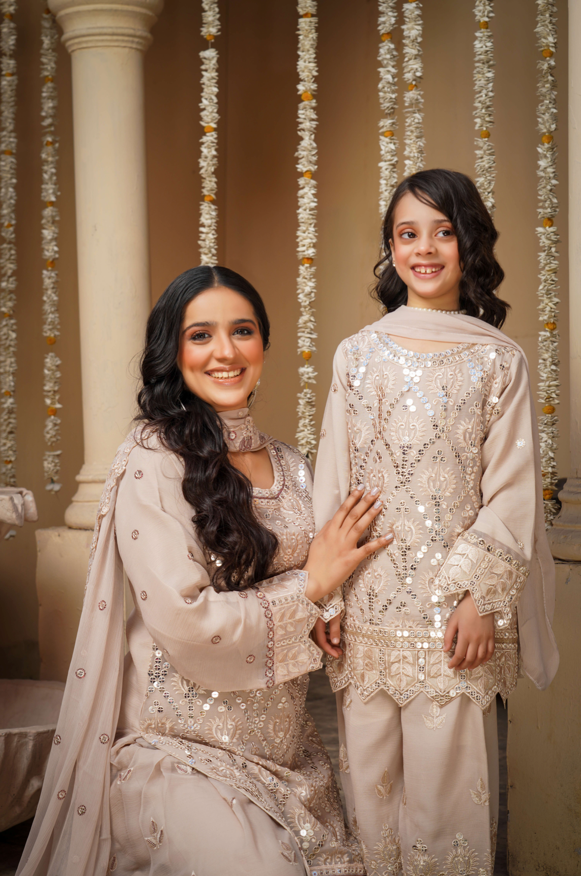 Light Beige Chiffon Sharara Girls Suit