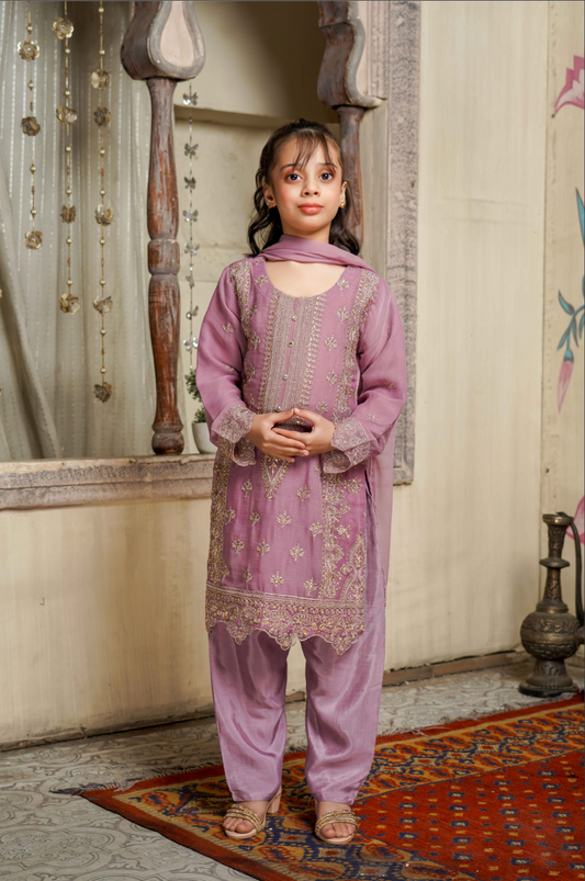 Lilac Purple Chiffon Girls Suit