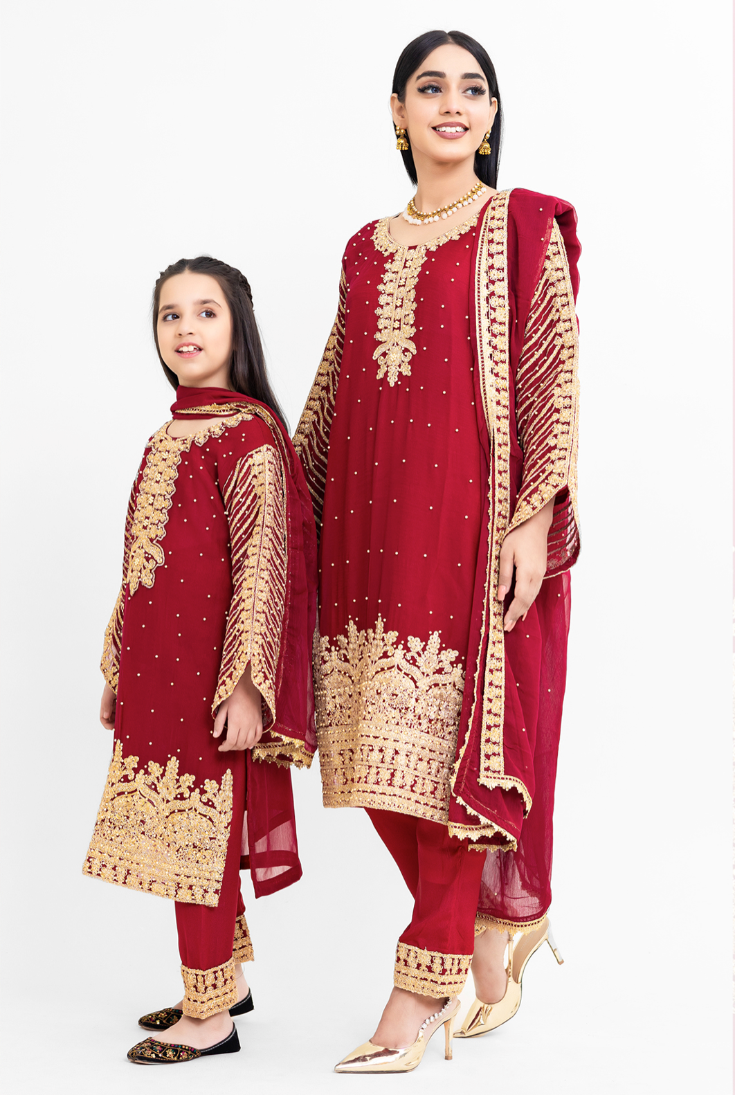 Red and Gold Chiffon Ladies Suit