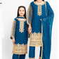 Dark Teal Blue and Gold Chiffon Ladies Suit