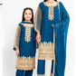 Dark Teal Blue and Gold Chiffon Girls Suit