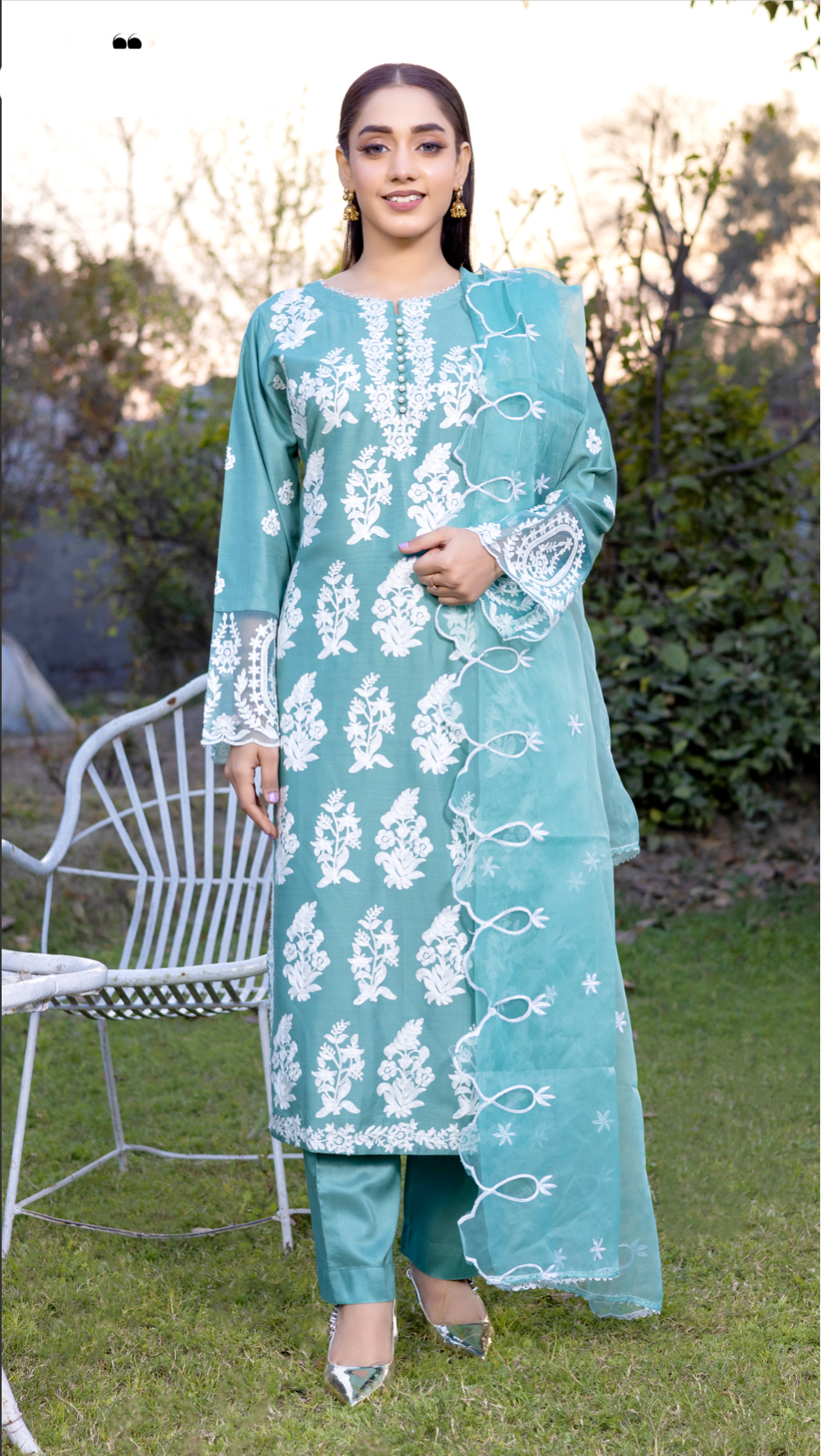 Teal Green 'Orchid' Linen Ladies Suit