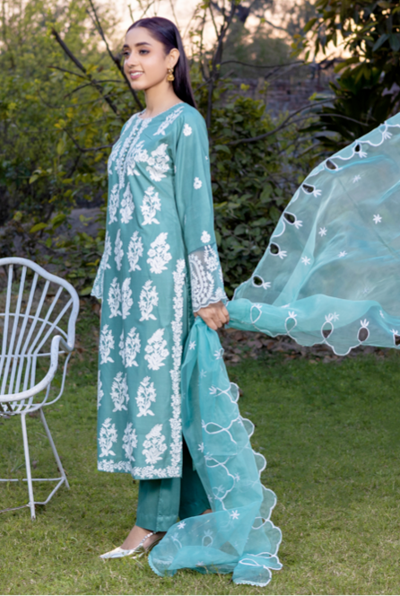 Teal Green 'Orchid' Linen Ladies Suit