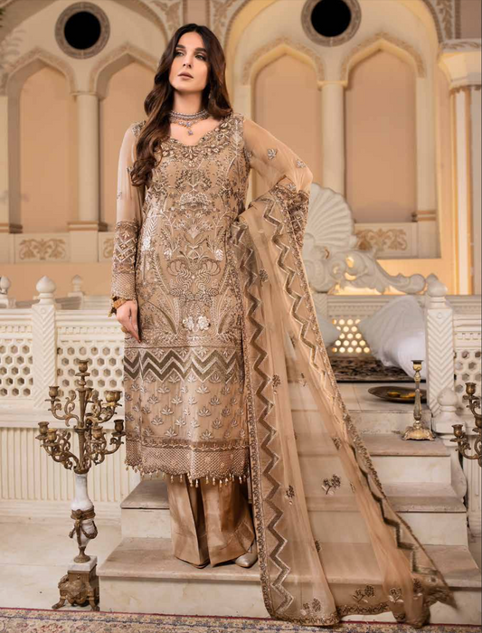 Light Brown 'Golden Glamour' Dastan Luxury Chiffon Ladies Suit