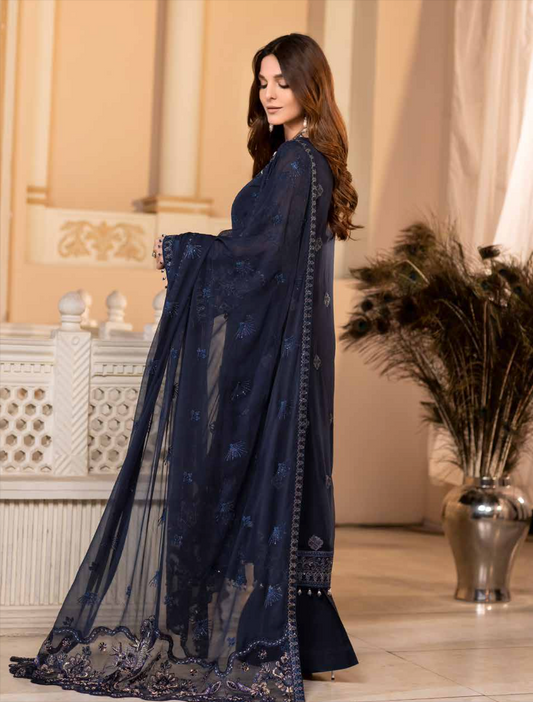Navy Blue 'Midnight Elegancy' Dastan Luxury Chiffon Ladies Suit