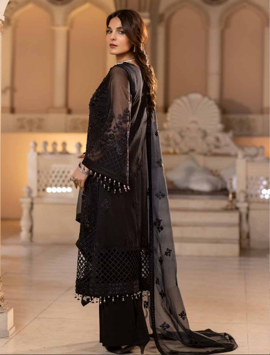 Black 'Charcoal Black' Dastan Luxury Chiffon Ladies Suit
