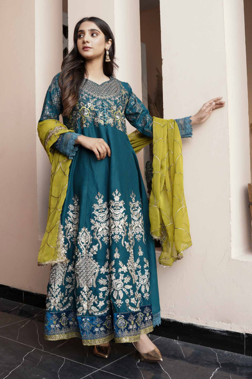 Dark Teal Blue Maria B Design Pure Cotton Ladies Suit