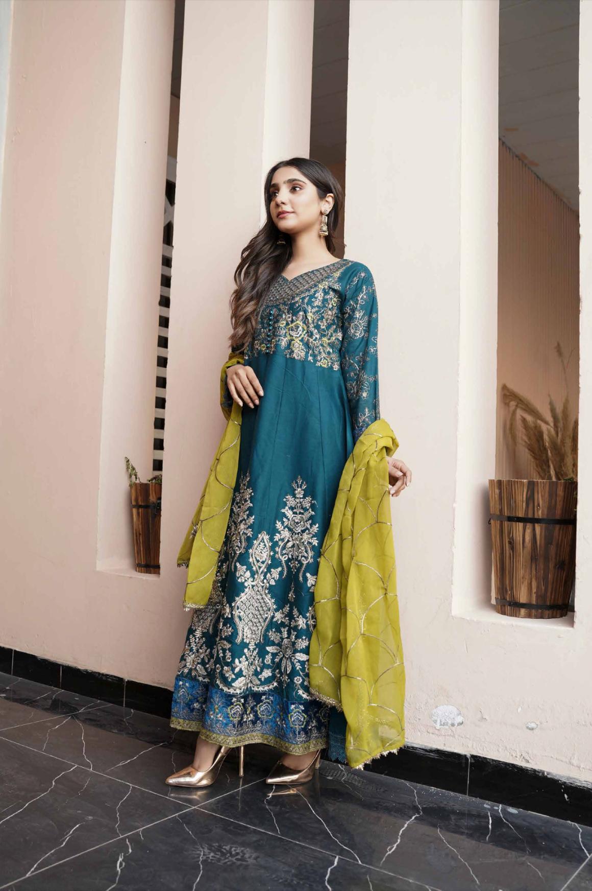 Dark Teal Blue Maria B Design Pure Cotton Ladies Suit