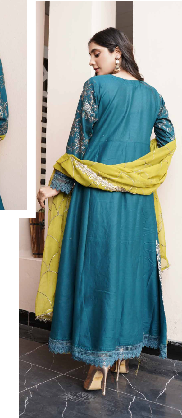 Dark Teal Blue Maria B Design Pure Cotton Ladies Suit