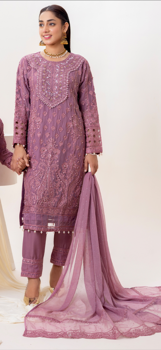 Lilac Pink 'Dastaan' Chiffon Ladies Suit