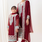 Dark Red 'Naqsh' Chiffon Girls Suit