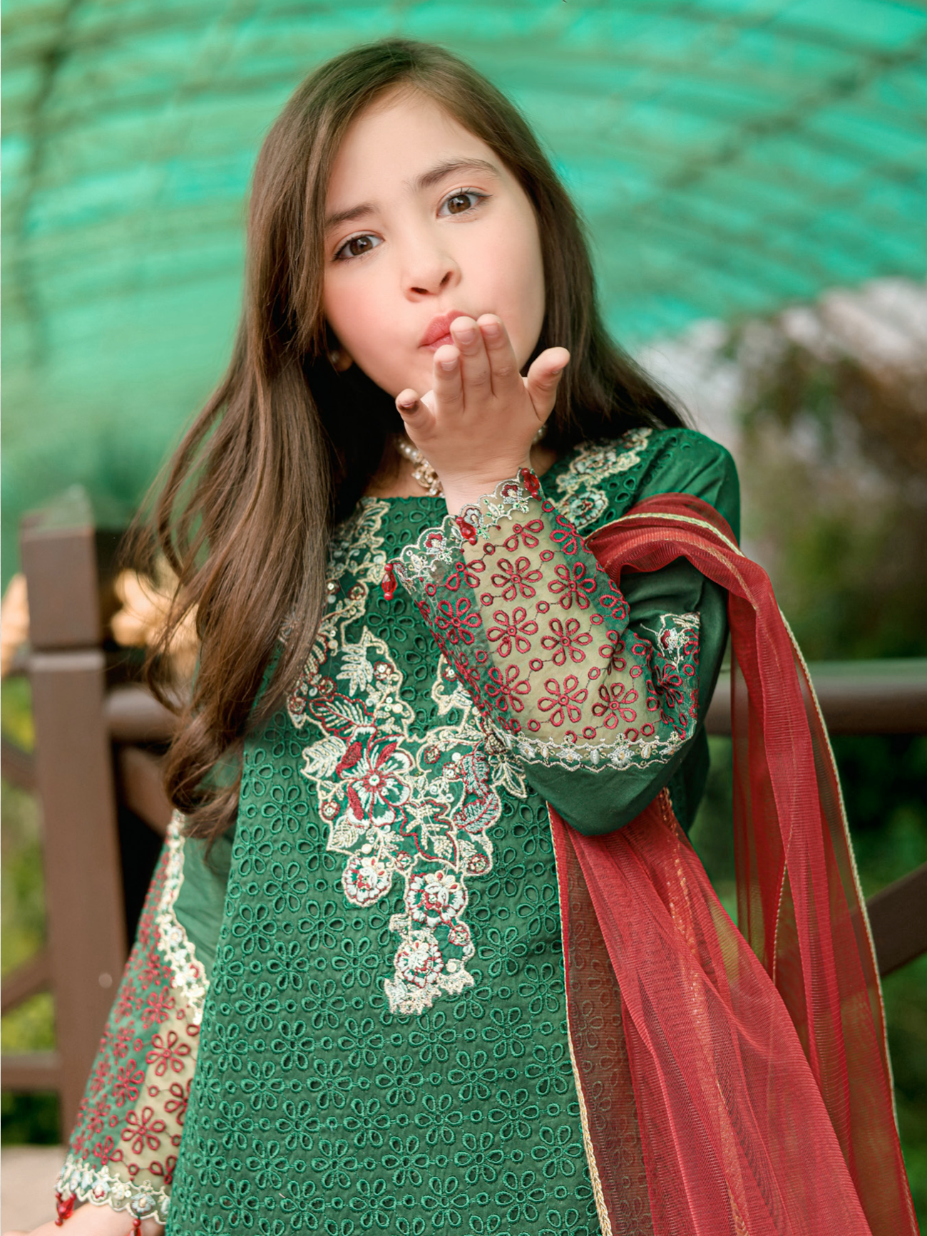 Green Luxury Lawn Girls Suit