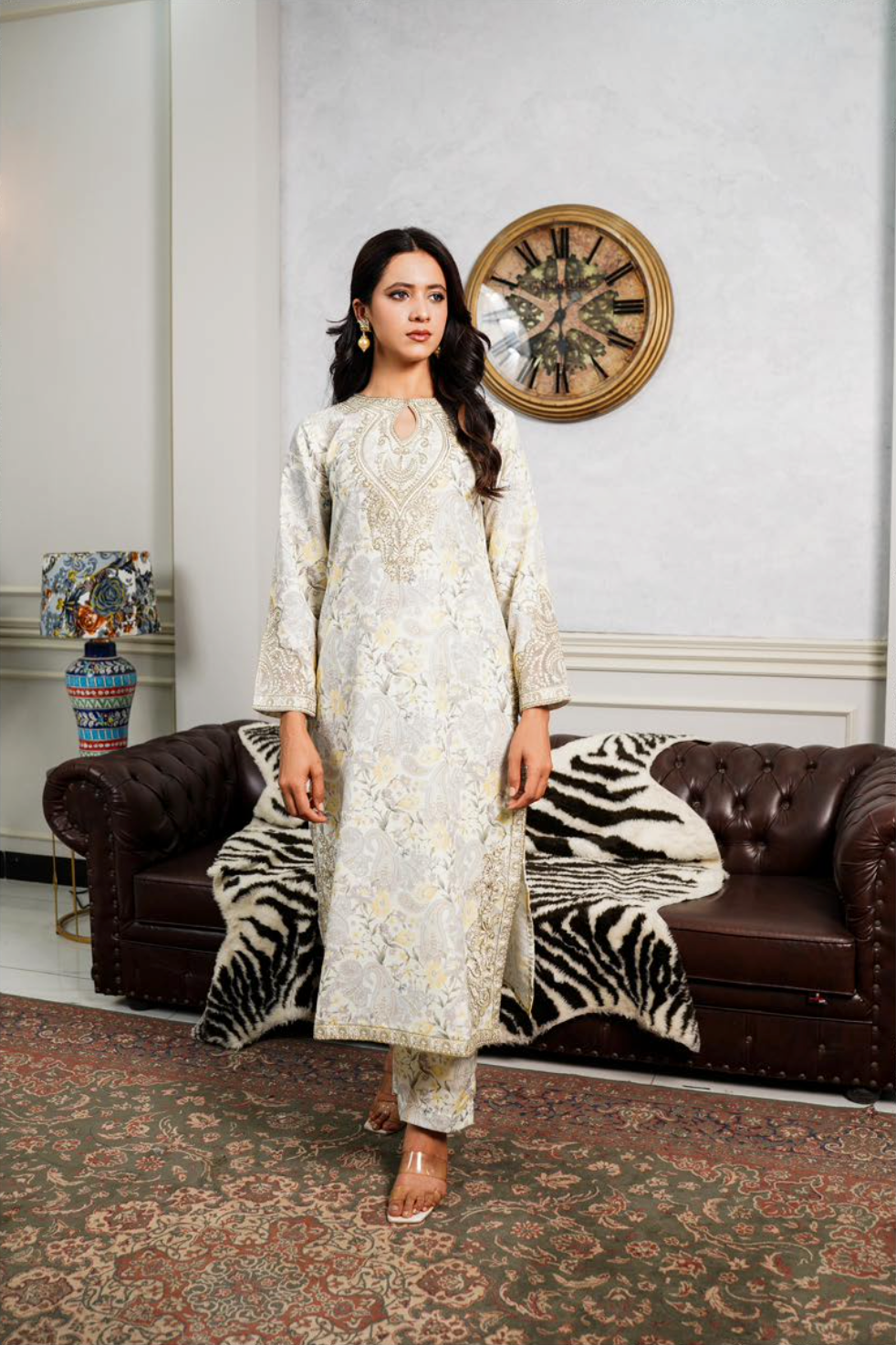 Cream 'Ethnic Co-ord' Lawn Ladies Suit