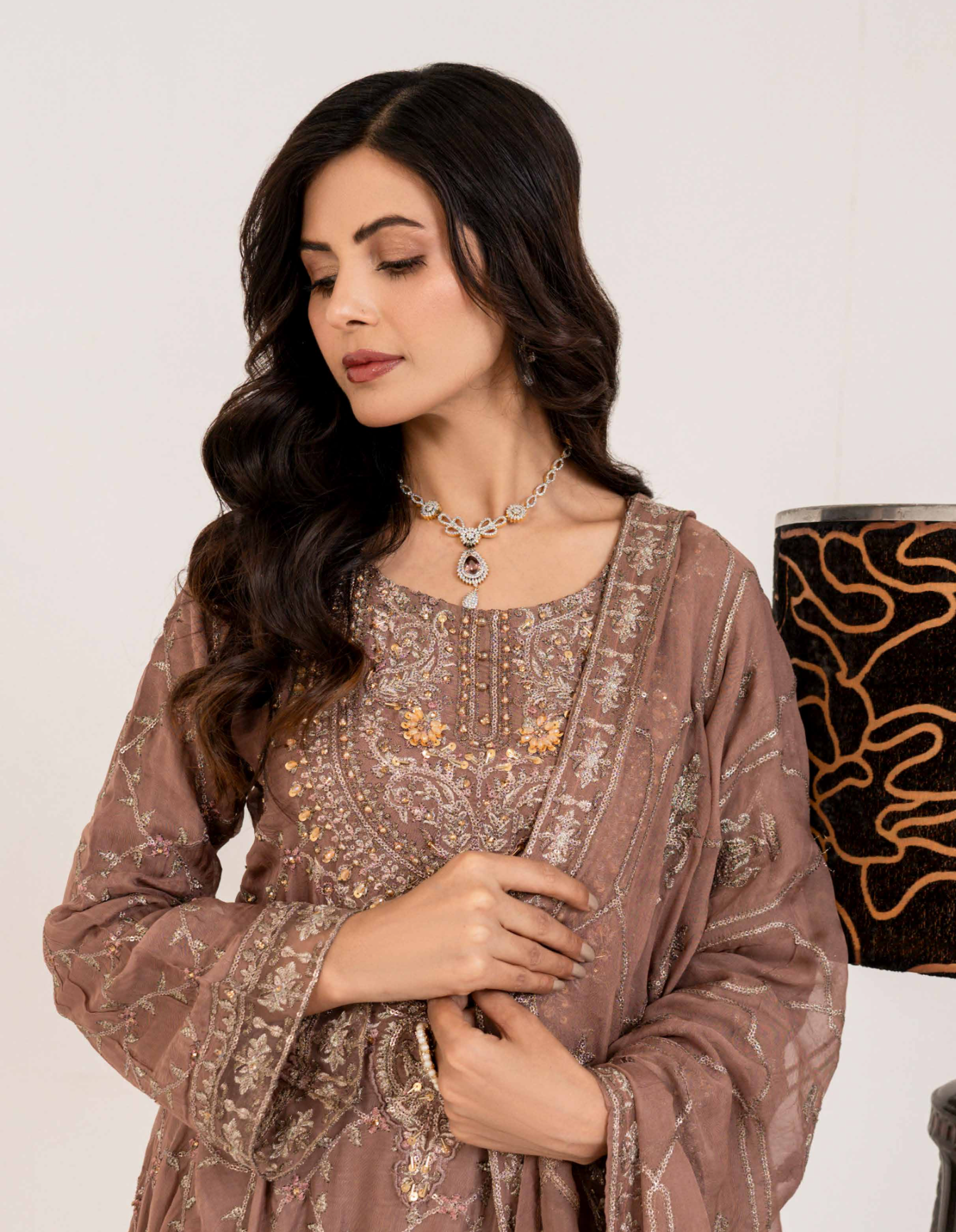 Brown 'Satrangi' Luxury Chiffon Ladies Suit