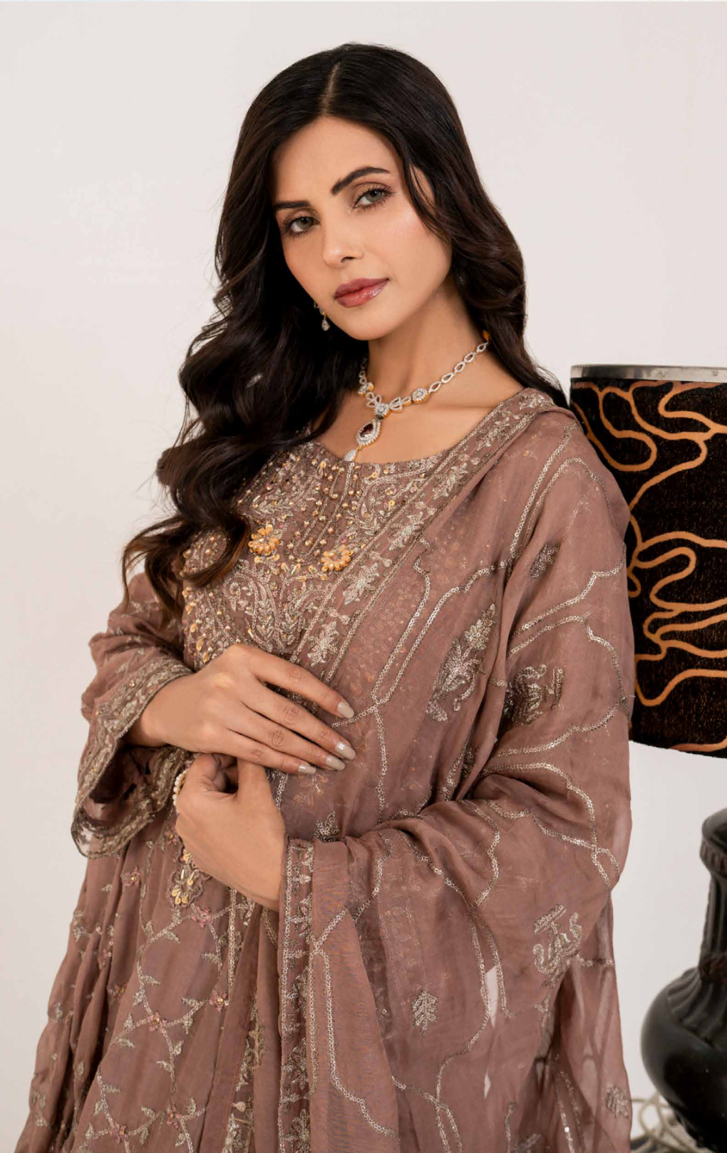 Brown 'Satrangi' Luxury Chiffon Ladies Suit