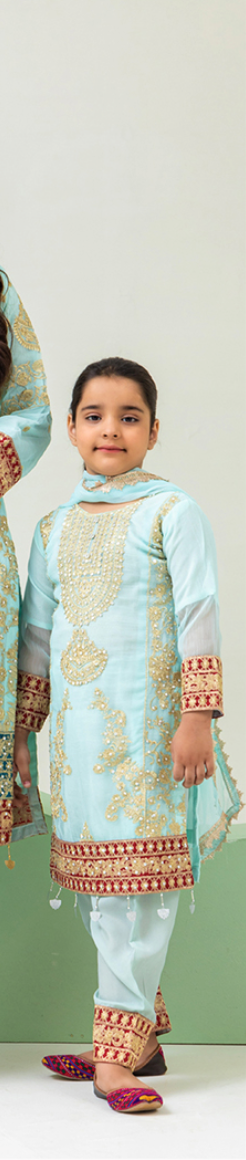 Light Teal Blue 'Roshni' Chiffon Girls Suit