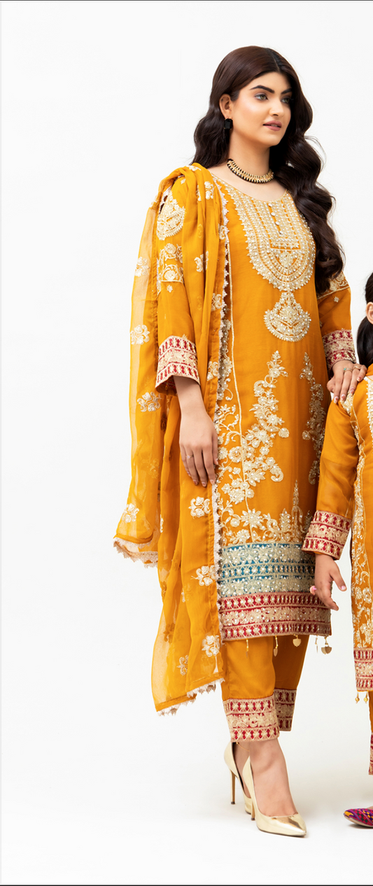 Mustard Yellow Orange 'Roshni' Chiffon Ladies Suit