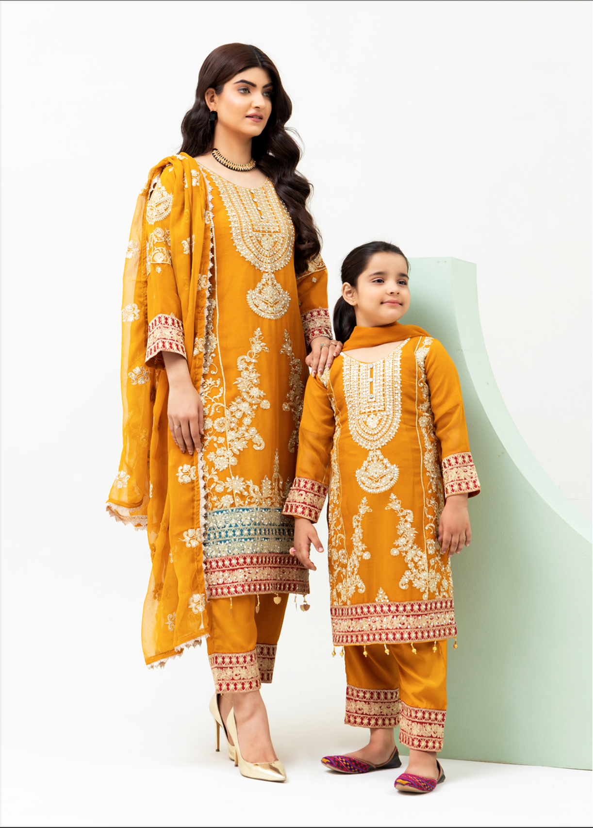 Mustard Yellow Orange 'Roshni' Chiffon Ladies Suit