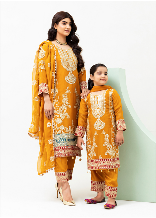 Mustard Yellow Orange 'Roshni' Chiffon Ladies Suit