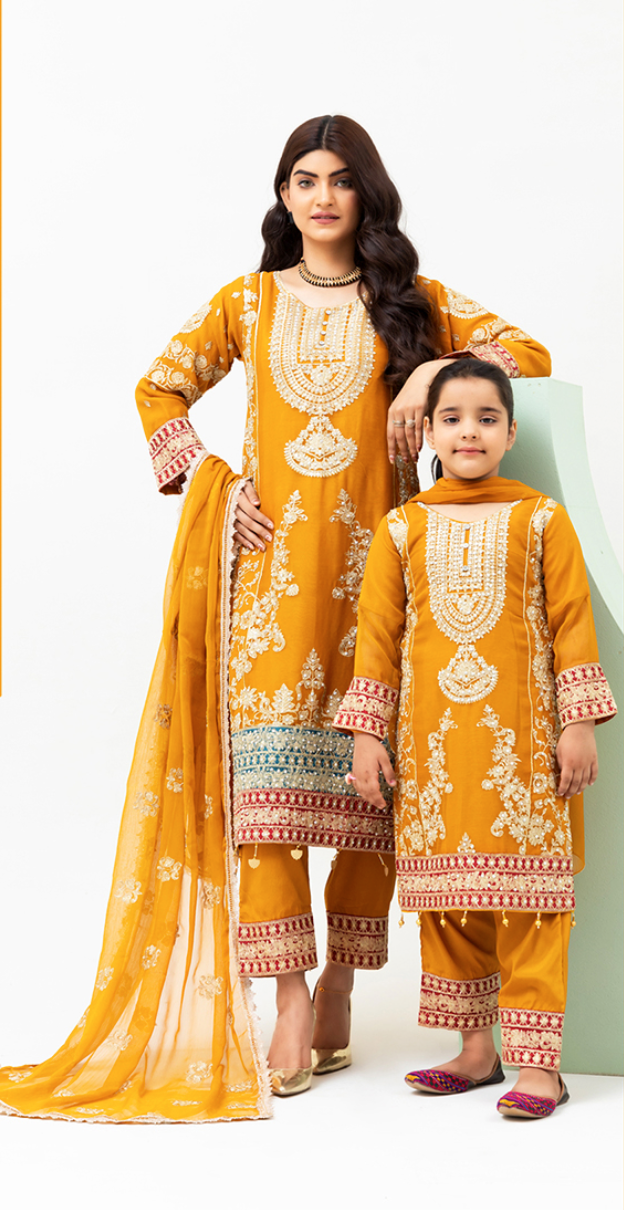 Mustard Yellow Orange 'Roshni' Chiffon Ladies Suit