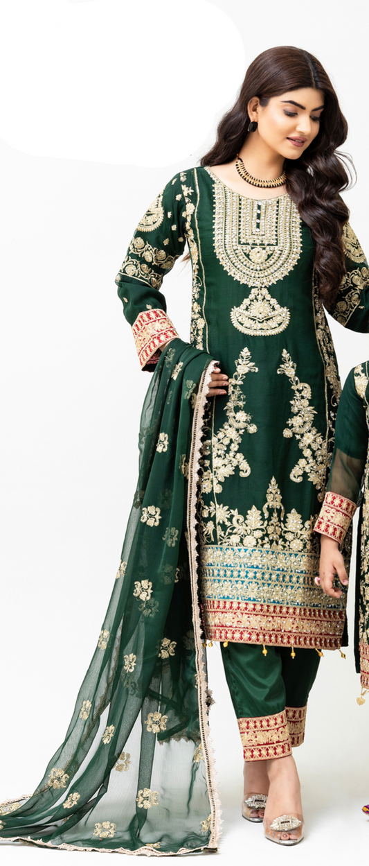 Dark Green 'Roshni' Chiffon Ladies Suit