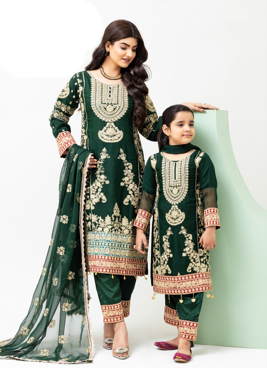 Dark Green 'Roshni' Chiffon Ladies Suit