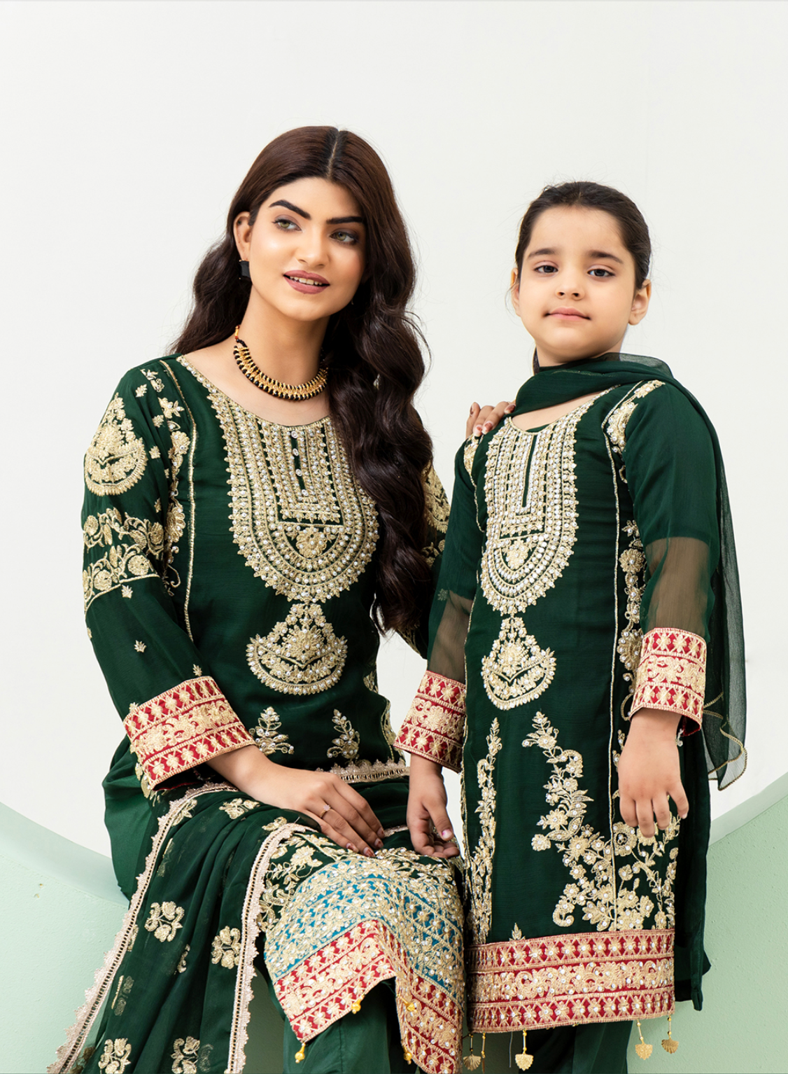 Dark Green 'Roshni' Chiffon Ladies Suit