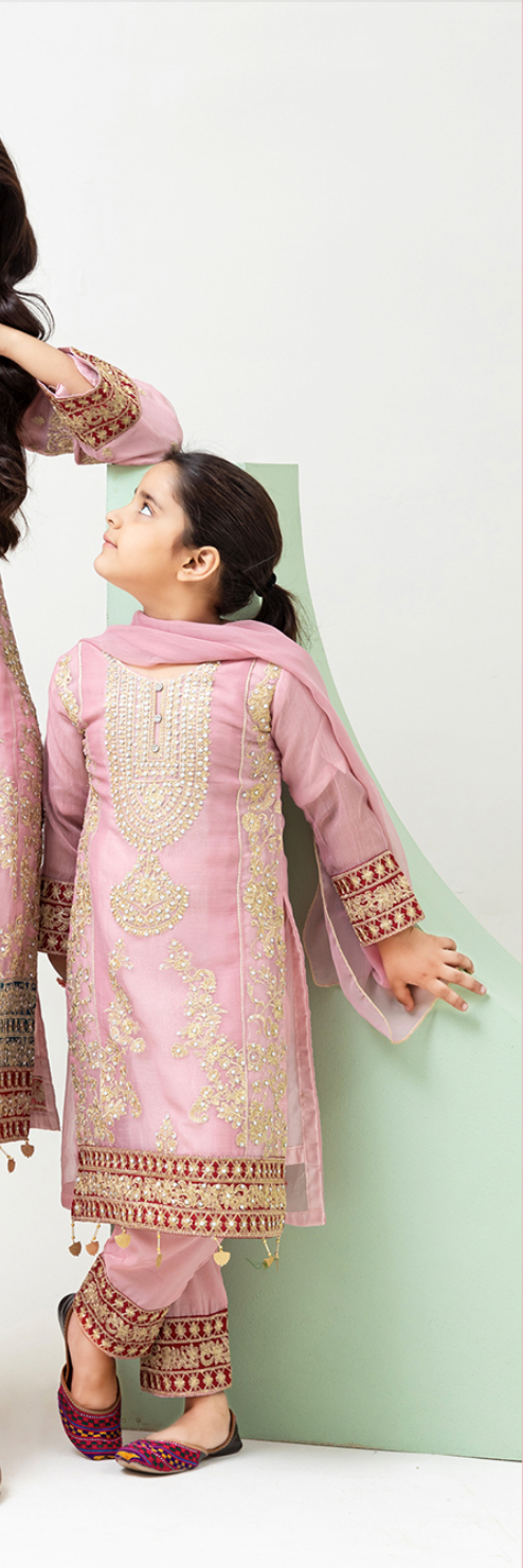 Pink 'Roshni' Chiffon Girls Suit