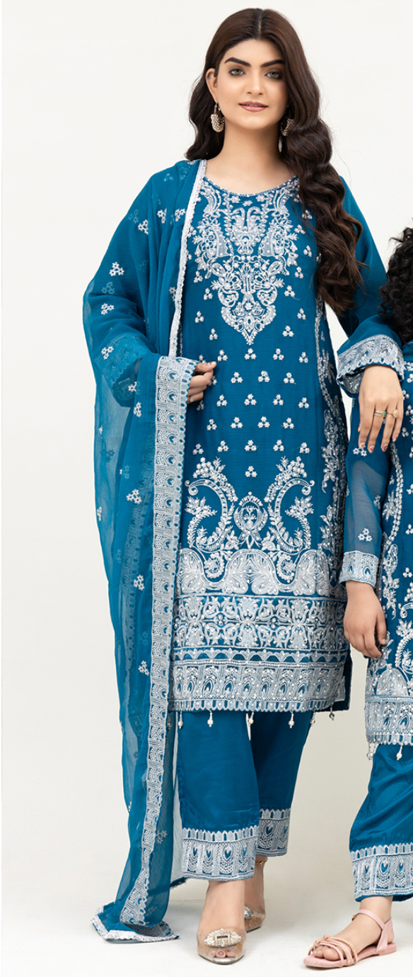 Blue 'Rang Ja' Chiffon Ladies Suit