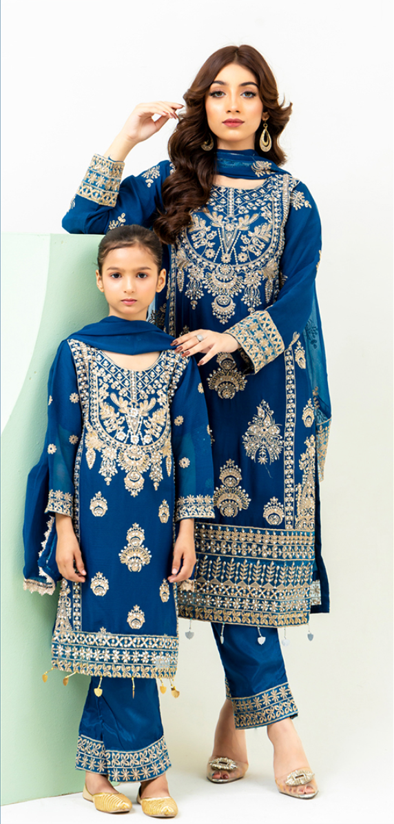 Dark Teal Blue 'Dil Ki Dhadkan' Chiffon Ladies Suit