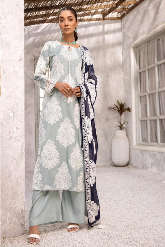 Light Teal Blue 'Jannat' Linen Ladies Suit