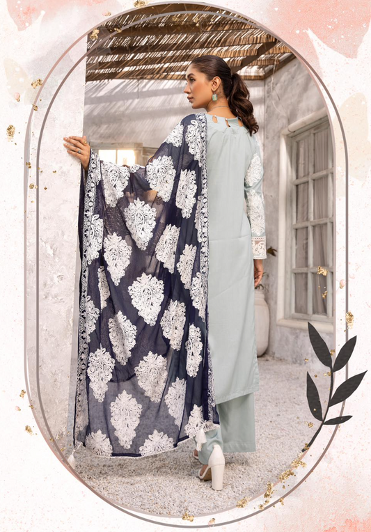 Light Teal Blue 'Jannat' Linen Ladies Suit