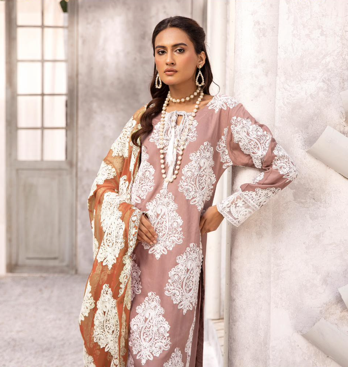 Brown 'Jannat' Linen Ladies Suit