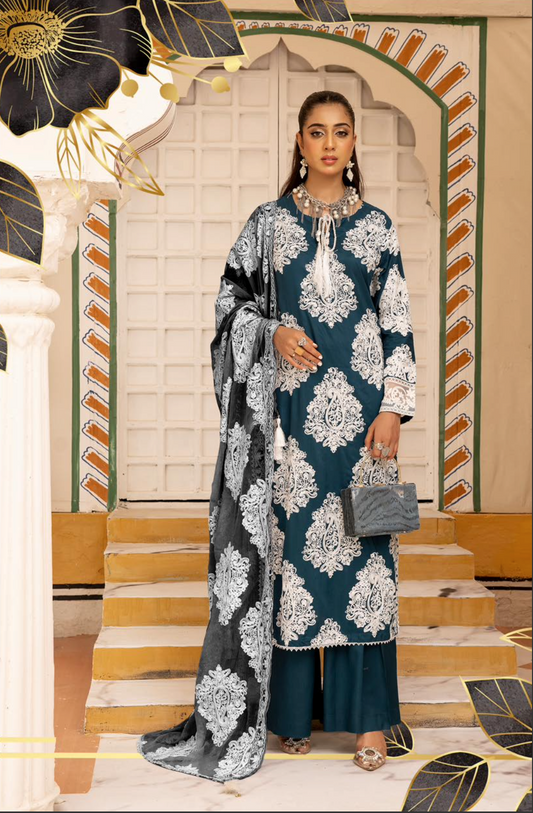 Dark Teal Blue 'Jannat' Linen Ladies Suit