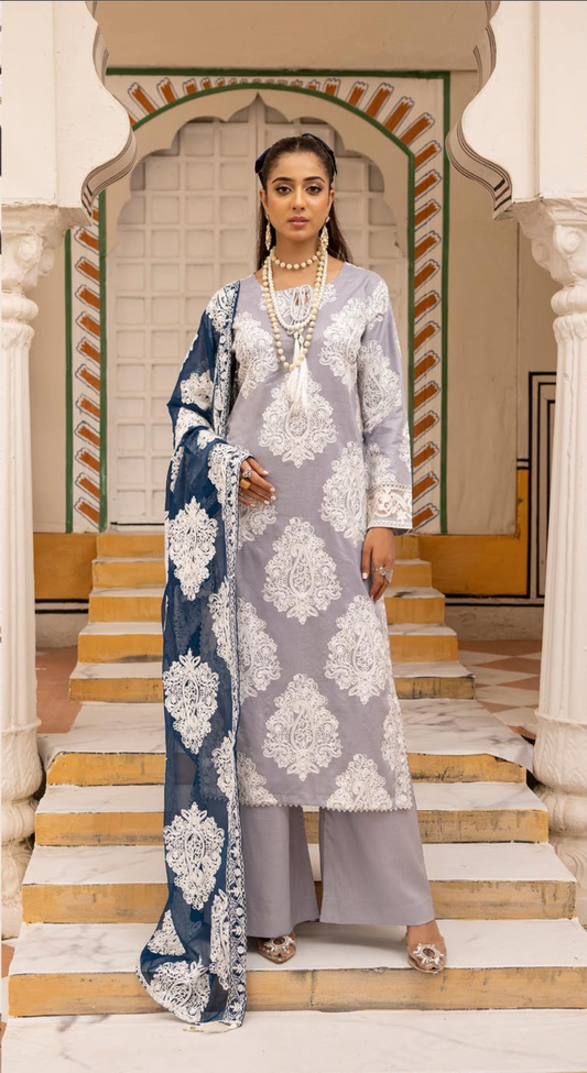 Grey 'Jannat' Linen Ladies Suit