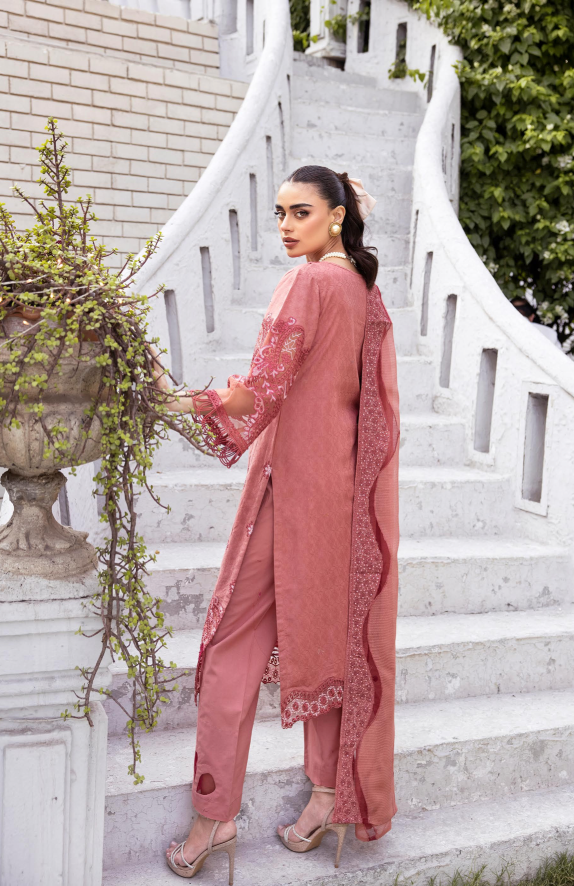 Dusty Red Luxury Jacquard Lawn Ladies Suit